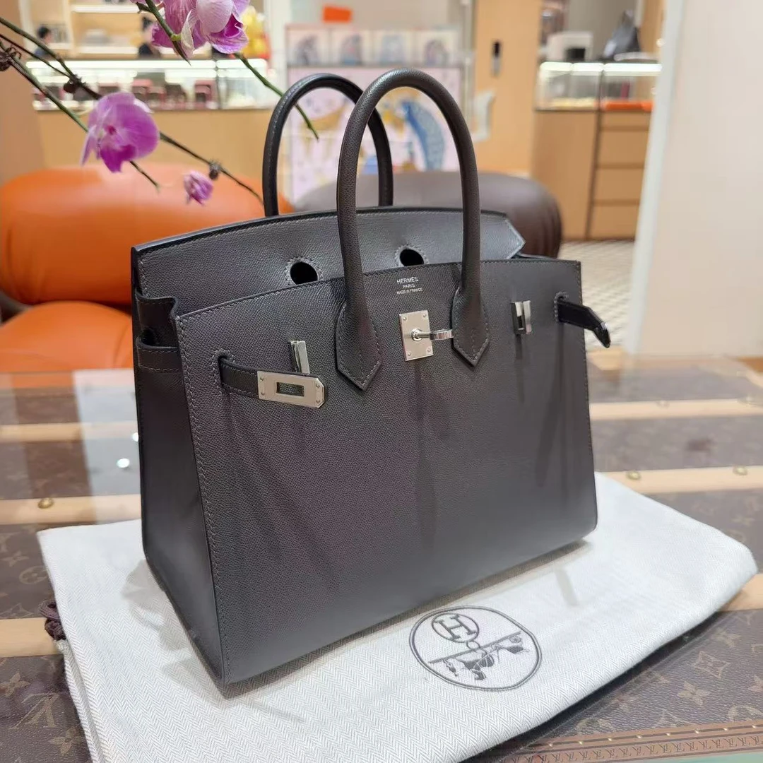 99新 Hermes/爱马仕 birkin25 石墨灰银扣 madame 皮 Z刻