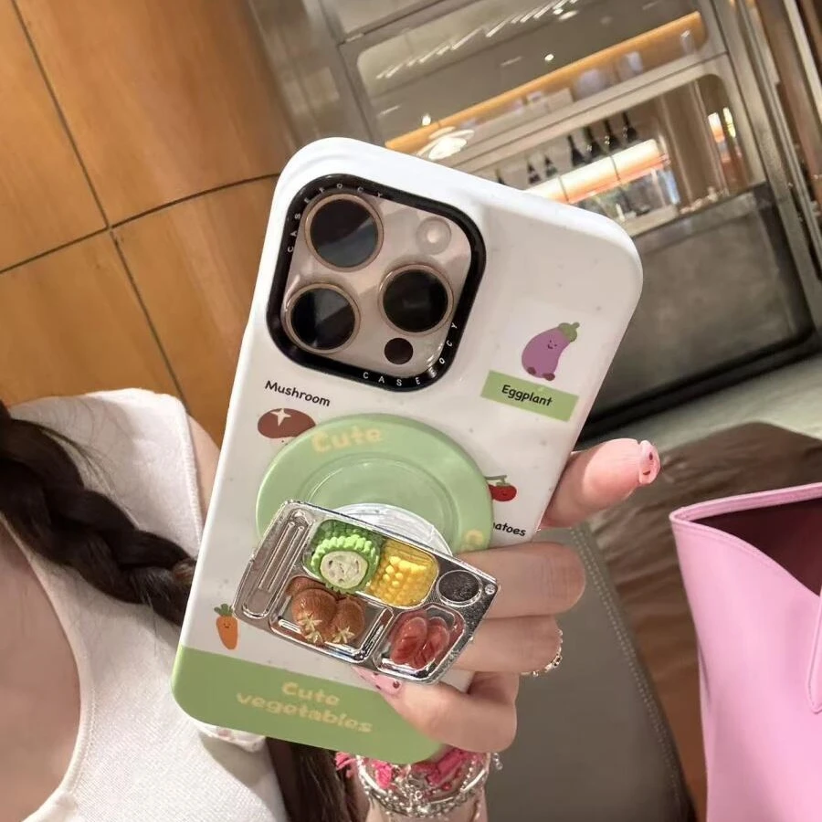 趣味可爱餐盘玉米磁吸适用iPhone16Promax手机壳15pro支架14/13