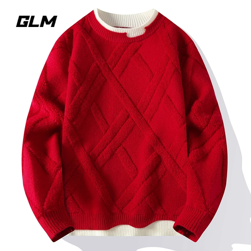 集团品牌GLM新年大红安哥拉红色本命蛇年春节氛围感圆领毛衣 男女