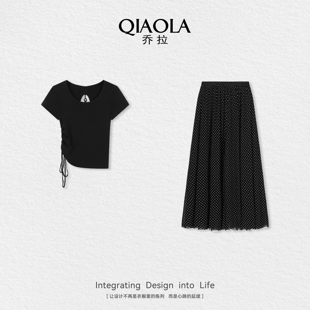 QIAOLA/乔拉【心动转身】夏季新款上衣网纱波点半身裙时尚套装预售