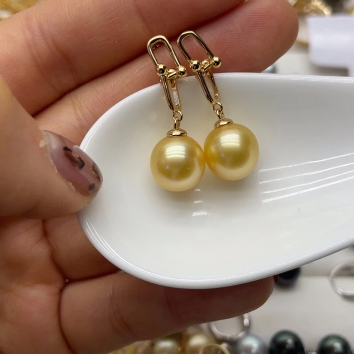 海水珍珠耳饰银S925镶嵌