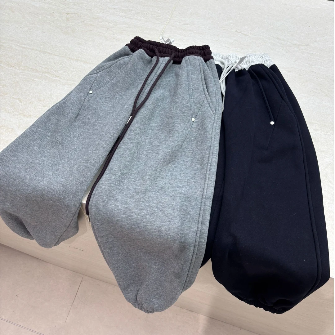 【2025秋冬韩款】儿童卫裤加绒撞色拼接束脚卫裤X1366