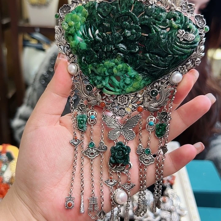 翡翠颈饰银S925镶嵌古风