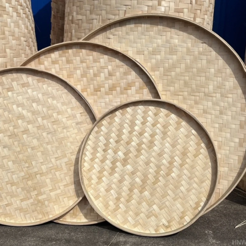 无孔夹半竹青装饰竹匾编织竹编圆簸箕竹制品竹筛晾晒火锅托盘子