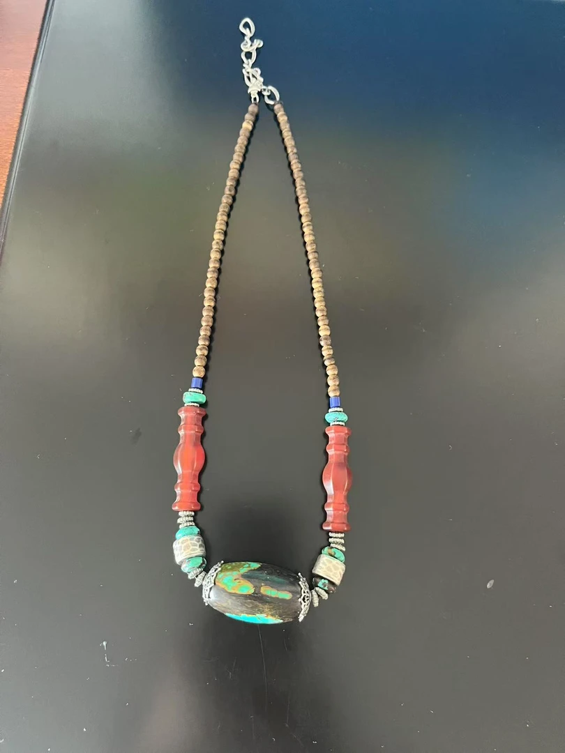 非金属亚克力项链 新中式串珠编织项链民族风长款颈链吊坠