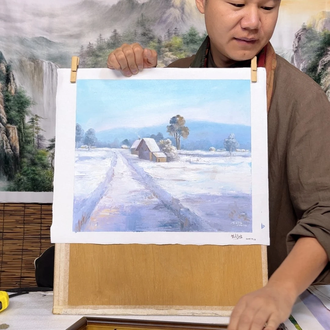 油画行路人小院绘画作品竞拍
