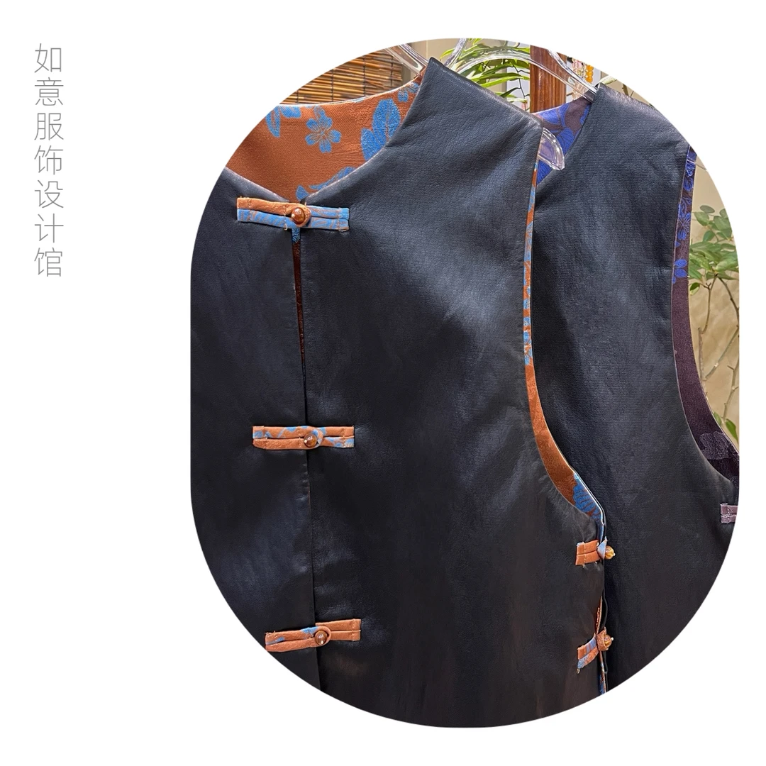 如意馆【双面皮马甲】新款时尚百搭双面双穿皮马甲
