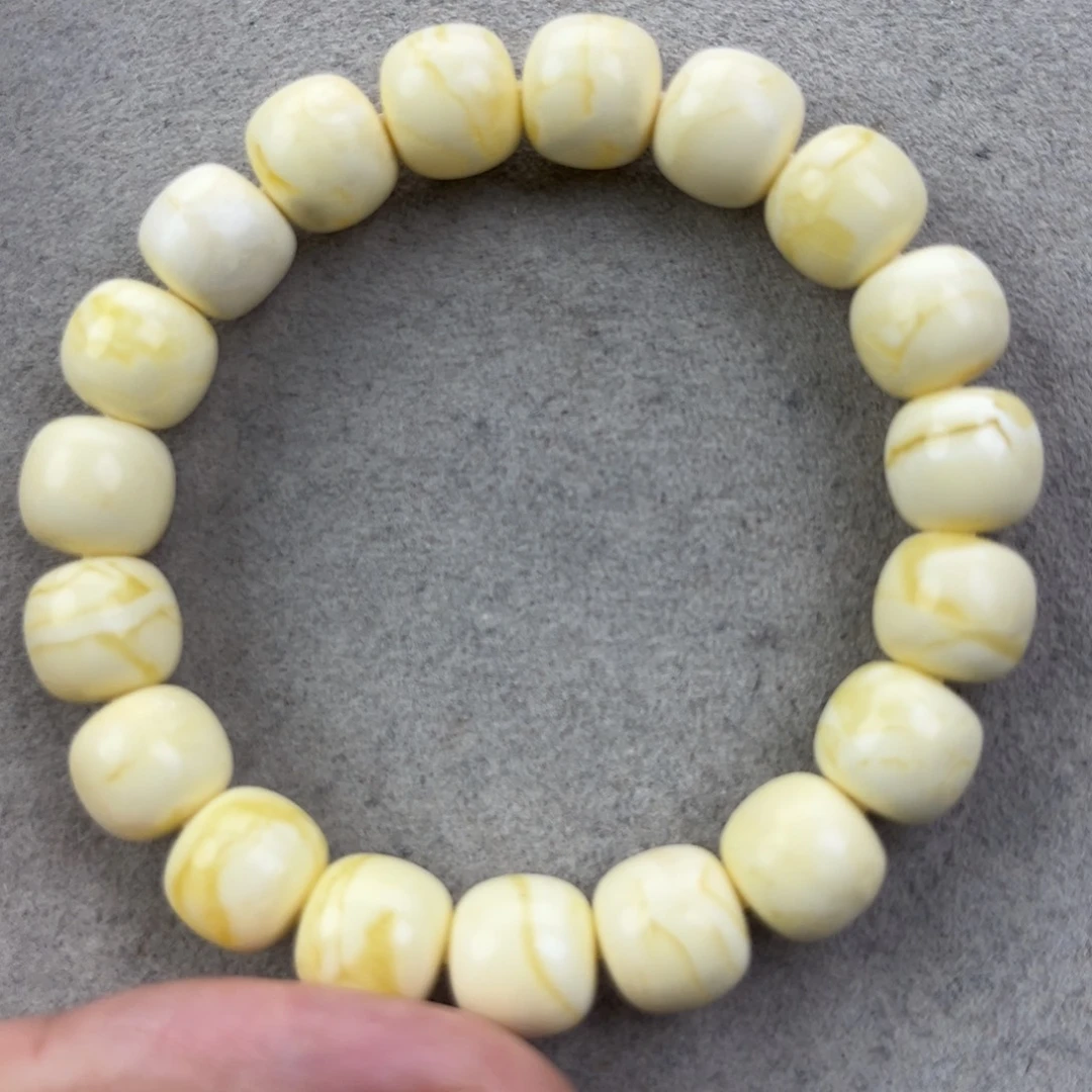 琥珀未镶嵌手串俄料同料瓷白金纹虎皮10*9腕口14+