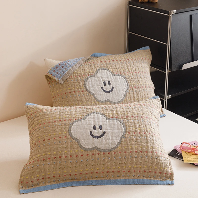 2025新款纯棉全棉纱布枕巾一对装卡通枕头垫巾透气学生四季网红款