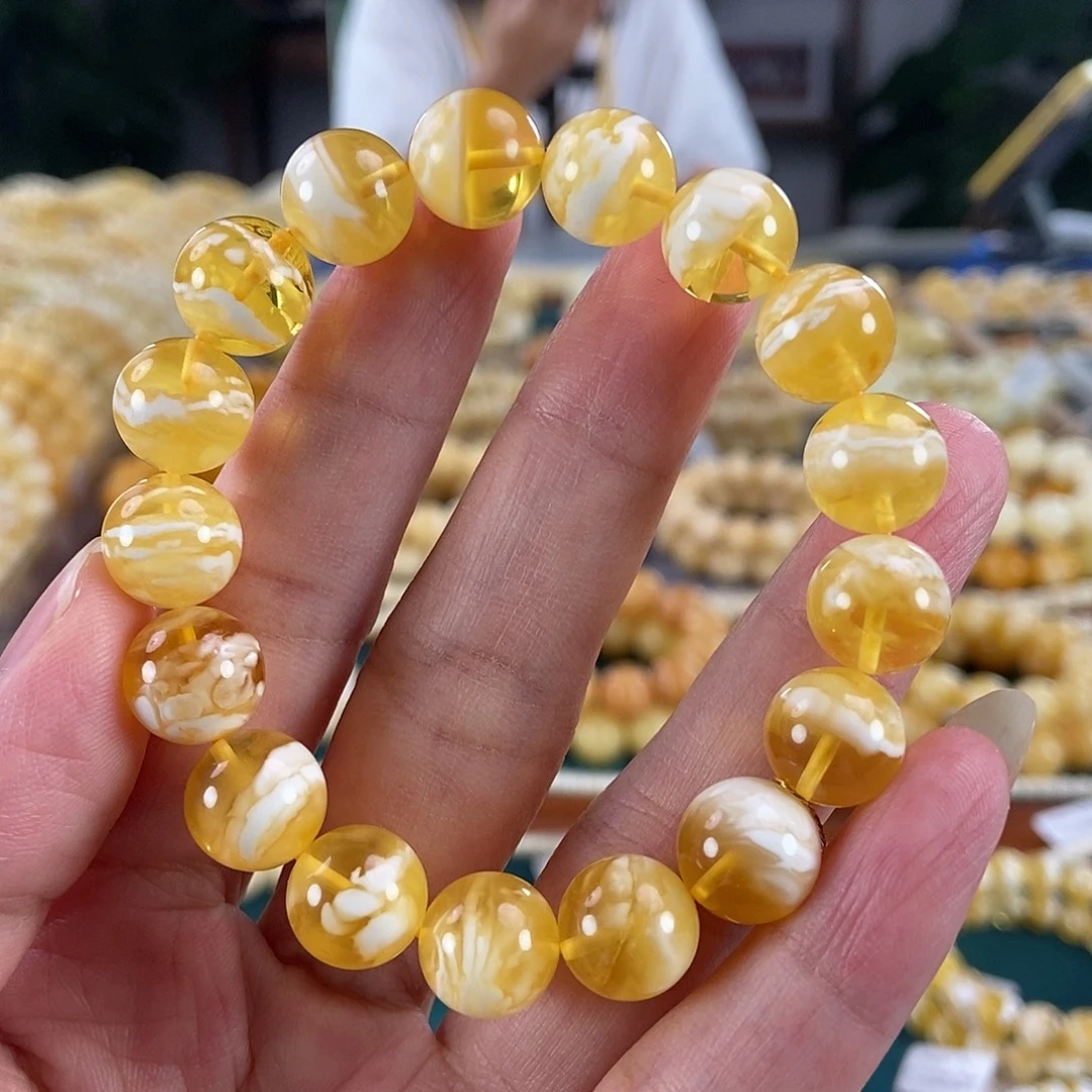 琥珀未镶嵌珠宝奇石11虎皮圆珠13.2
