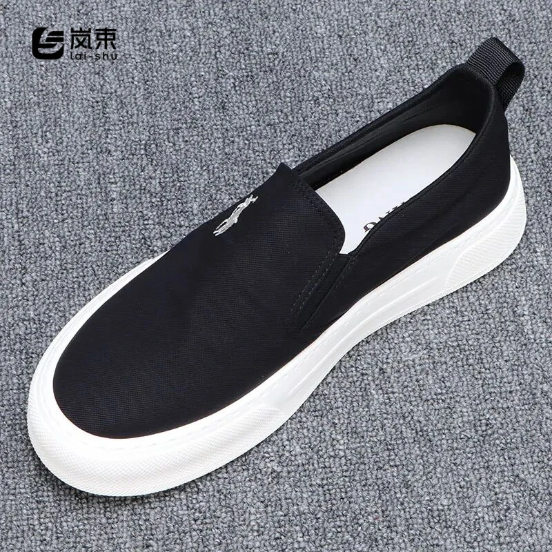 厚底板鞋男2025新款夏季薄款透气一脚蹬乐福鞋男士休闲百搭帆布鞋