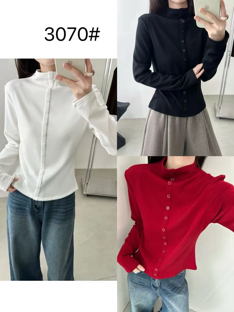 3070#一排扣熙荣自留磨毛打底上衣