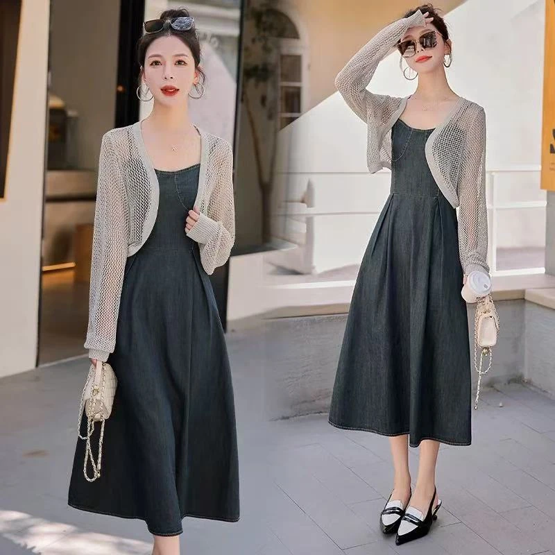 803吊带牛仔连衣裙开衫套装女2025新款欧货时尚气质辣妹两件套