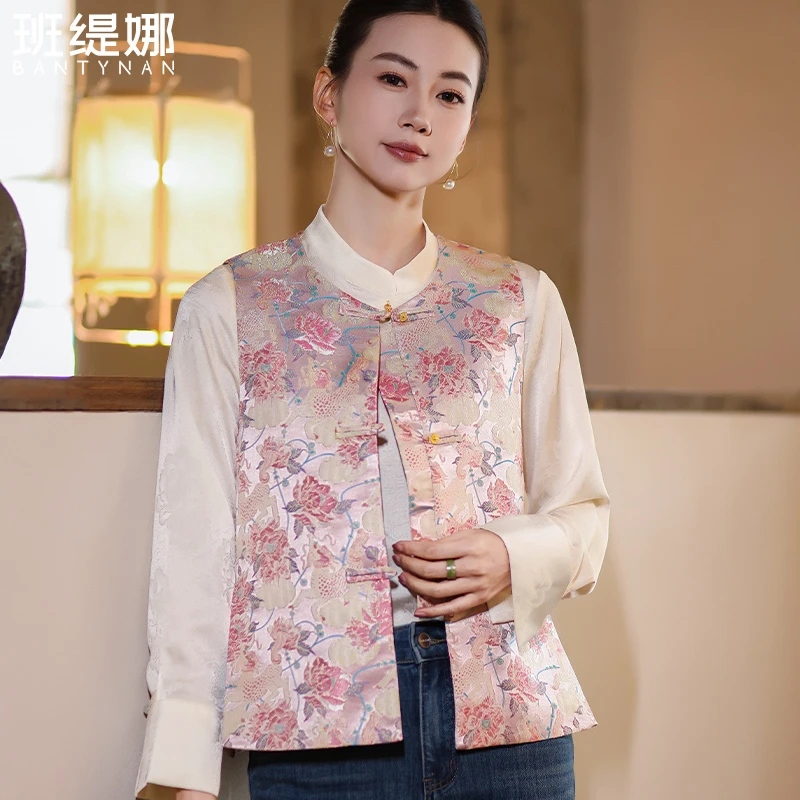 女装常规提花国风马夹背心百搭马甲新中式盘扣日常中国风宋锦