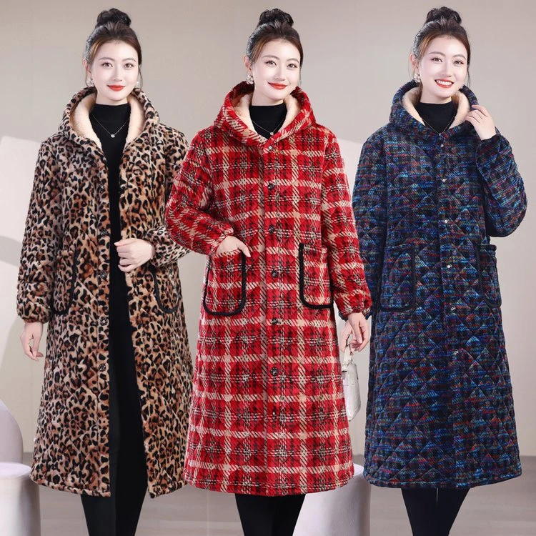 【衣雅严选】8237-2603#新款秋冬季加绒加棉加厚连帽长款棉服外套