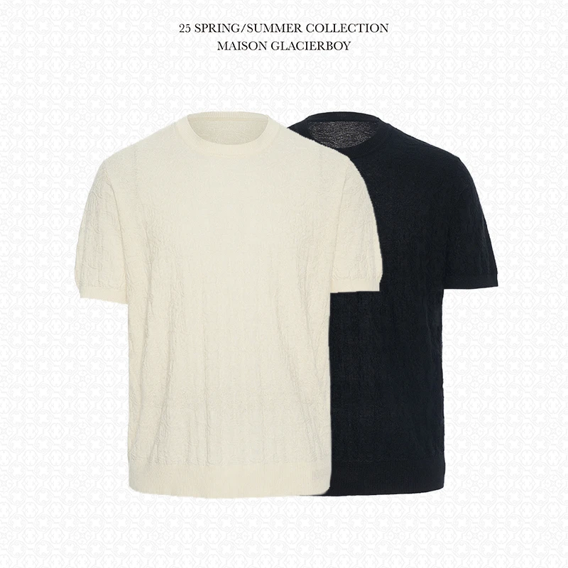 GLACIERBOY丨25SS 山羊绒&桑蚕丝老花暗纹短袖