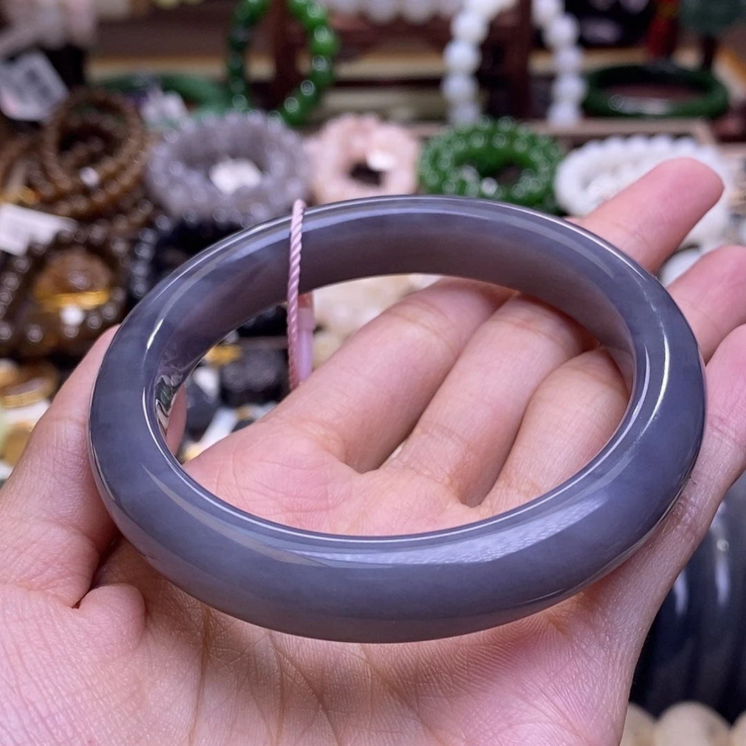 未镶嵌手镯和田玉浓烟紫手镯57.3圈口