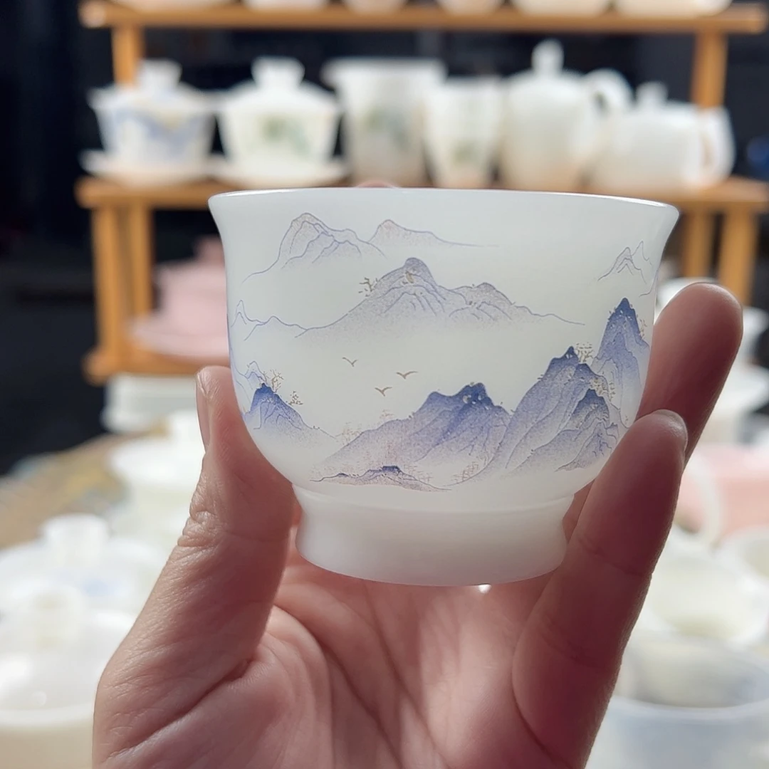 素烧璞玉压手杯120ml-紫色万里山河