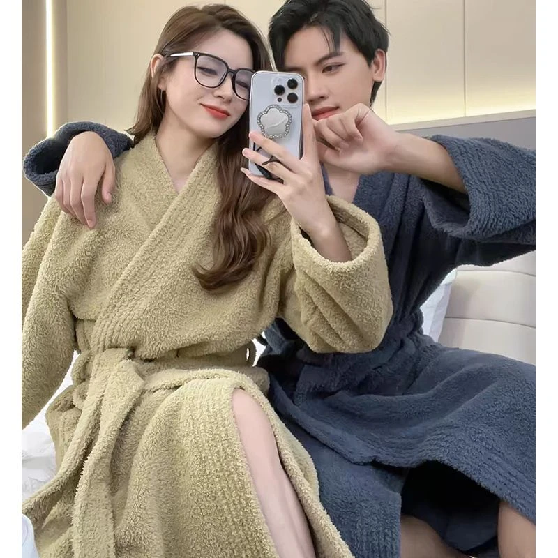 睡袍女新款情侣睡衣厚加长法兰绒浴衣珊瑚绒睡袍男浴袍家居服