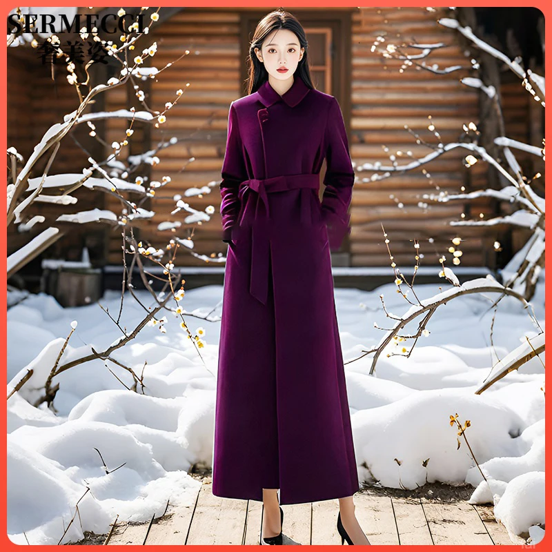 轻熟风加厚加绒保暖呢子外套2025冬新款女高级感收腰毛呢大衣工装