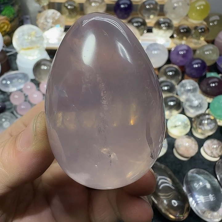 水晶未镶嵌珠宝半成品冰透粉鸡蛋