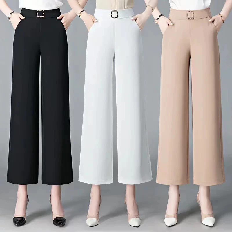 【清货】2025夏季新阔腿裤女垂感高腰宽松大码松紧九分休闲直筒裤裙