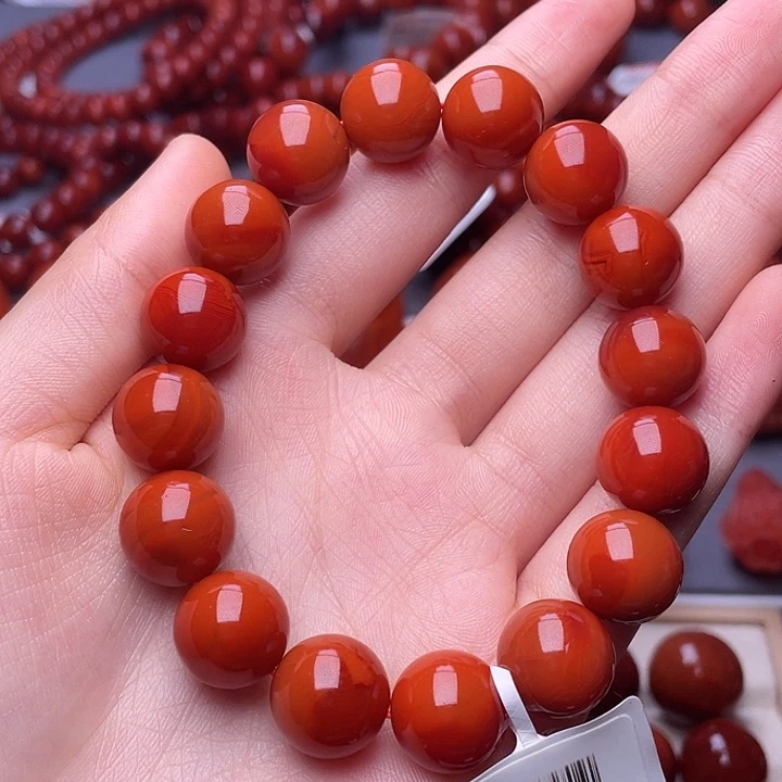南红玛瑙其他未镶嵌13mm高品瓦西柿子红双色满肉手串