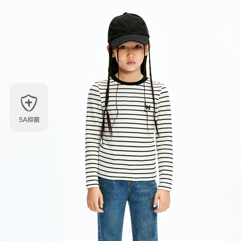 littlemoco童装24冬新款男女童5A抑菌条纹打底长袖T恤#KBD4TEE007