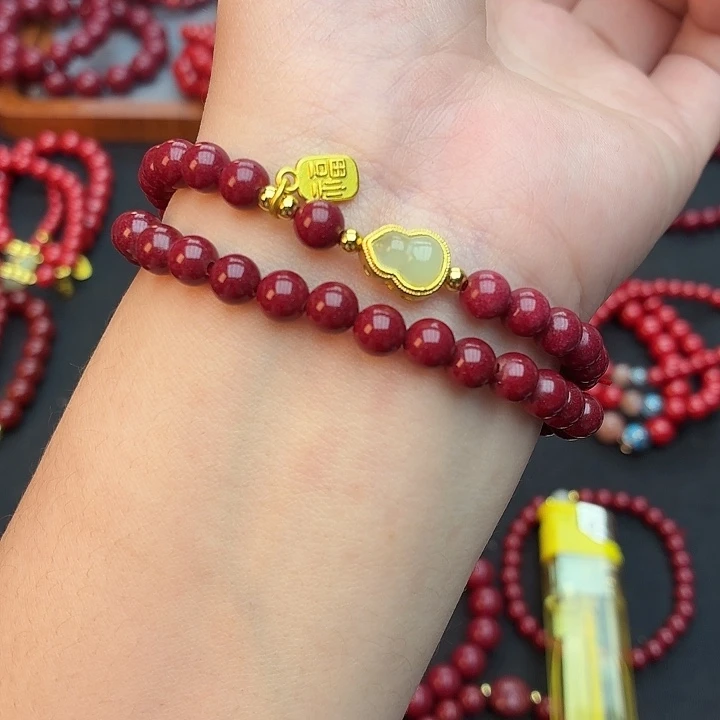 天然辰砂双圈葫芦8m手串