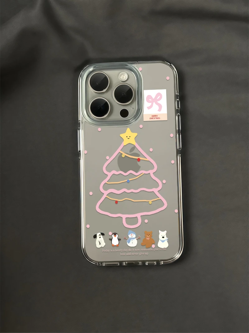 卡通粉色圣诞树动物适用苹果17p小米oppovivo手机壳华为iPhone16