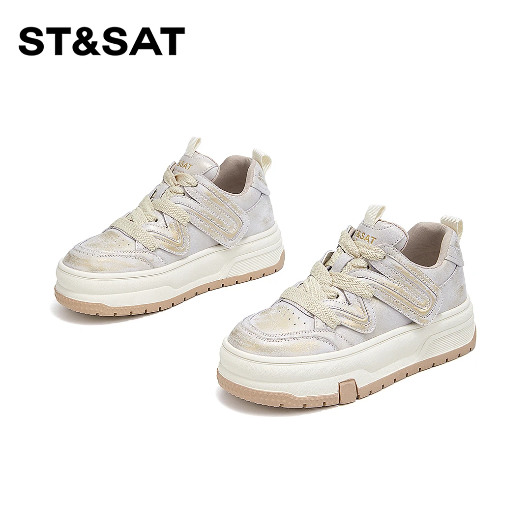 St&Sat/星期六厚底舒适百搭休闲鞋2025春秋新款复古风擦色板鞋女