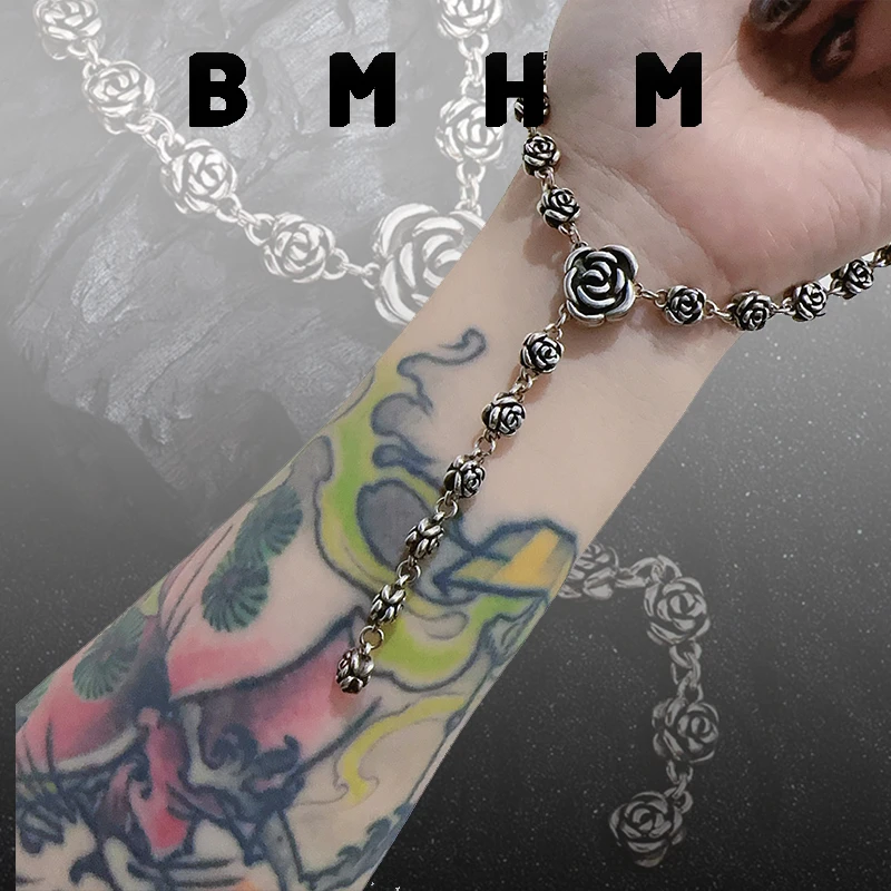 BMHM 铜合金项链 个性爆款复古法式玫瑰花项链女ins风小众高级感
