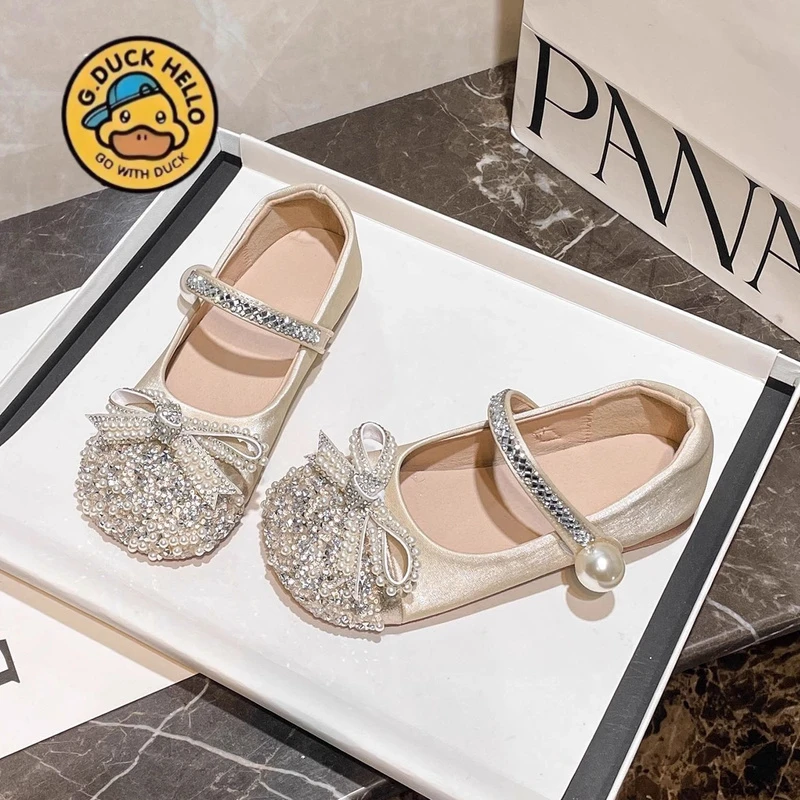 小黄鸭女童水晶公主鞋儿童皮鞋艾莎亮晶晶配礼服鞋春秋季演出单鞋
