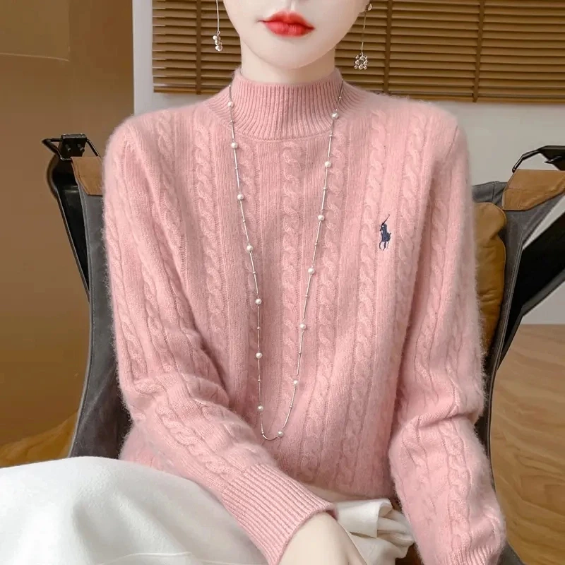 主打的就是气质！100%纯羊毛衫半高领刺绣扭花厚款时尚洋气宽松女