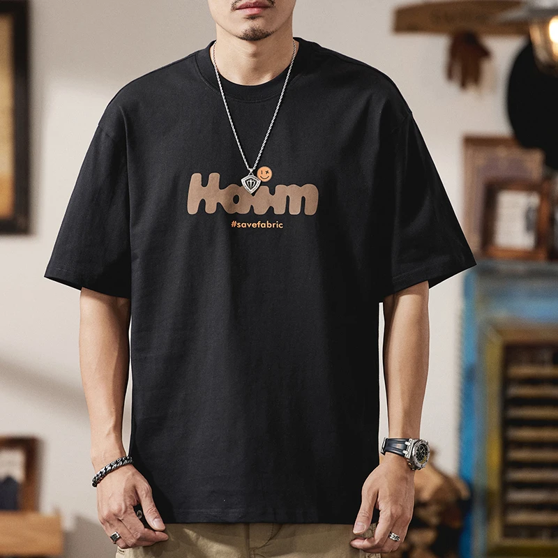 圆领短袖男t恤简约美式休闲纯棉内搭夏季宽松印花上衣男式T恤潮