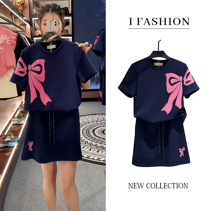 慵懒风蝴蝶结设计感时尚套装女2025年夏季新款上衣高腰半裙两件套