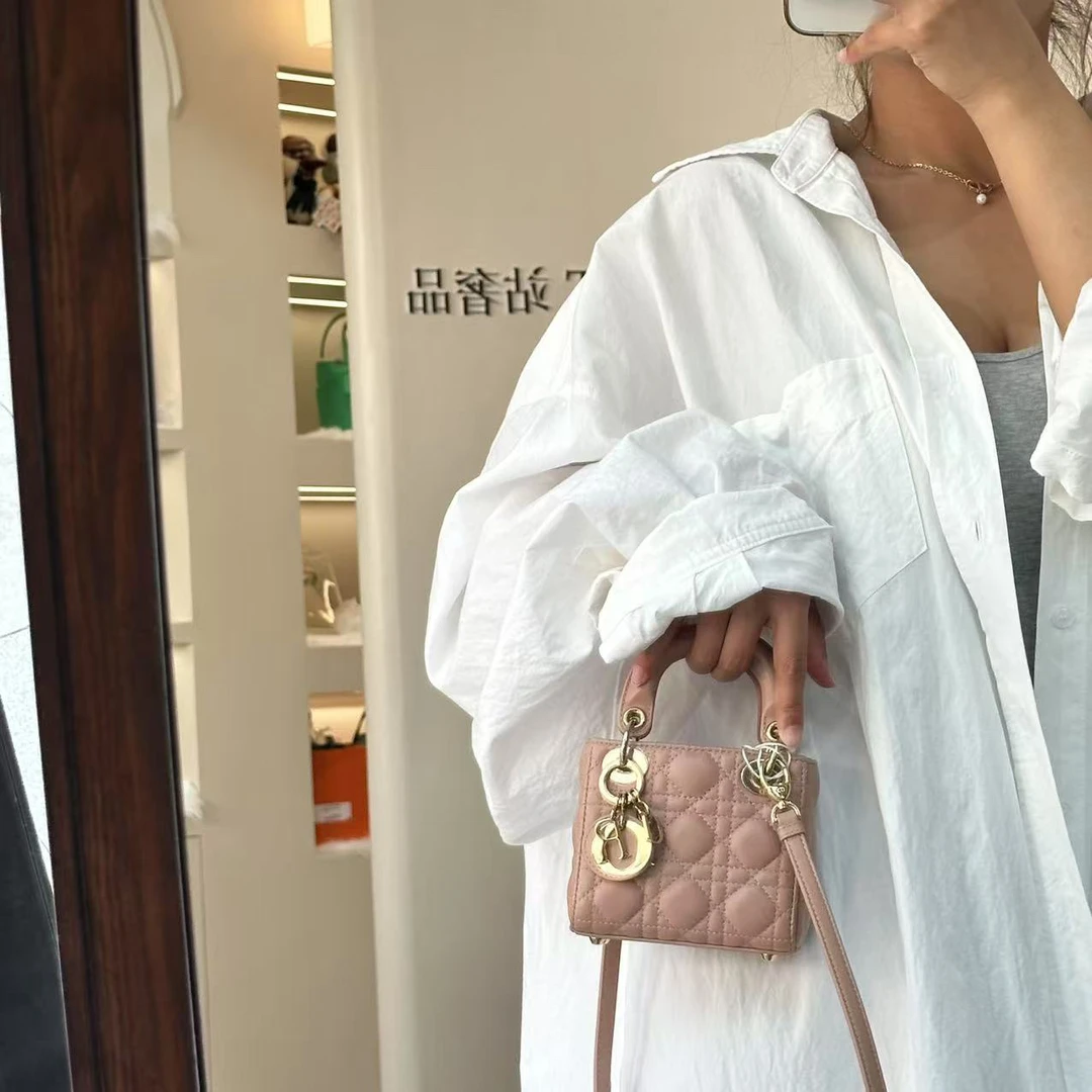 99新 DIOR/迪奥 Dior三格戴妃包mini 玫瑰粉