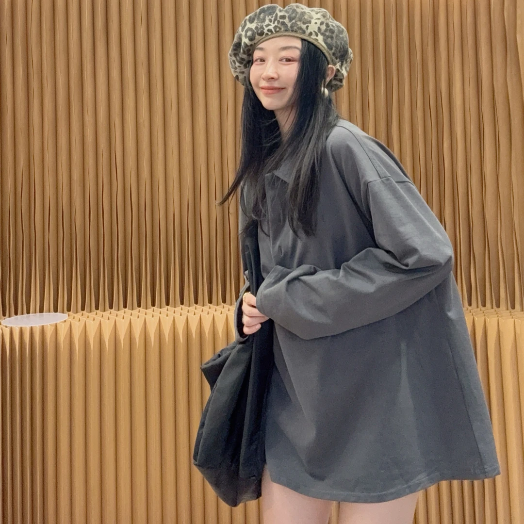 （小巷人家）Polo领秋款纽扣包圆领纯色T恤上衣