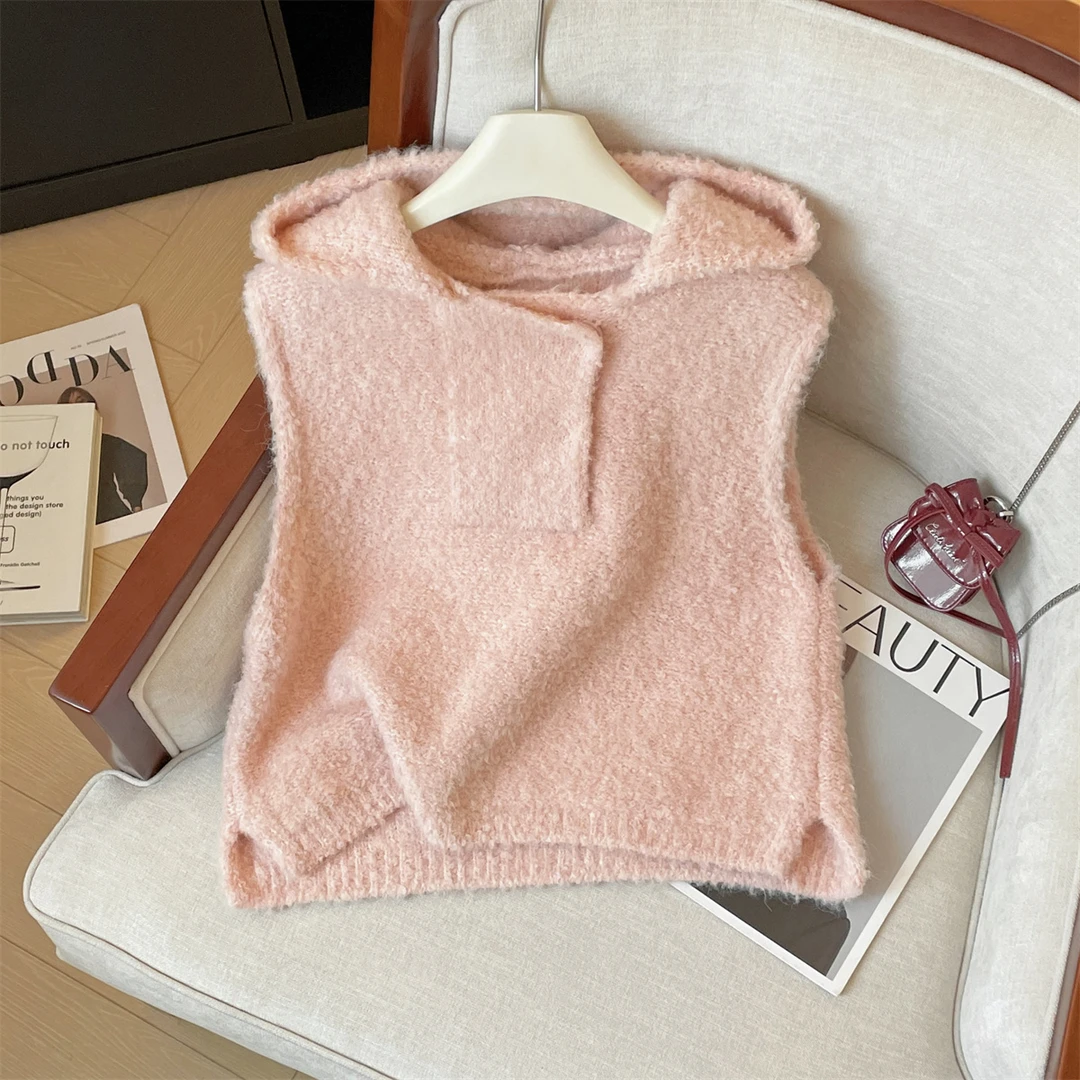 韩系高级感百搭无袖连帽马甲女早春日常外搭叠穿显瘦背心