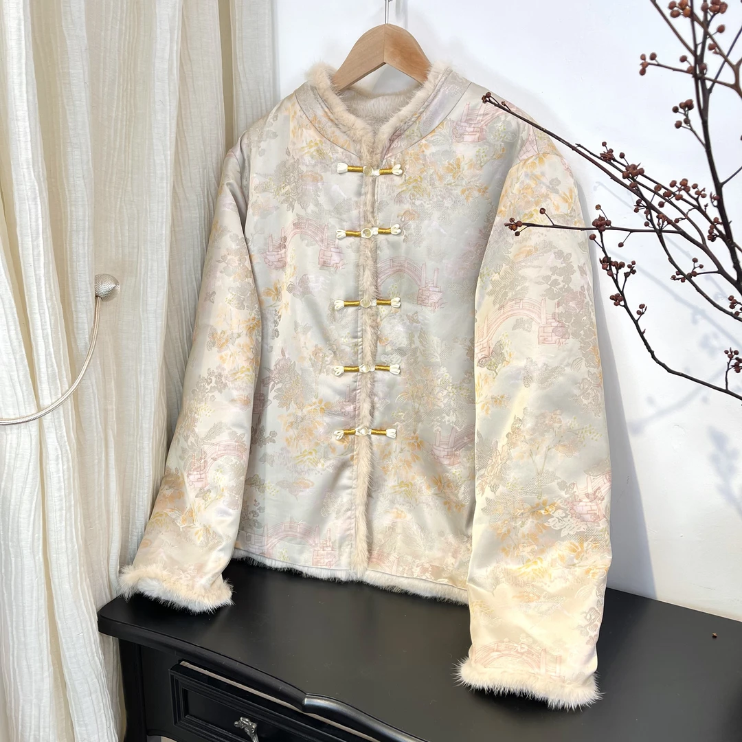 【相思】冬季新中式国风水貂毛双面双穿加绒加厚立领女装外套