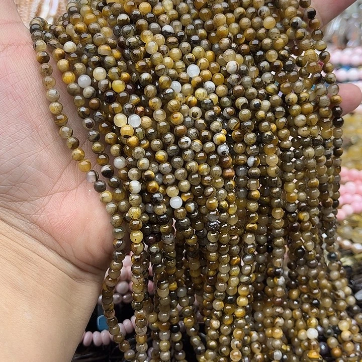 玛瑙/玉髓未镶嵌珠宝半成品2条4mm玉化虎眼石