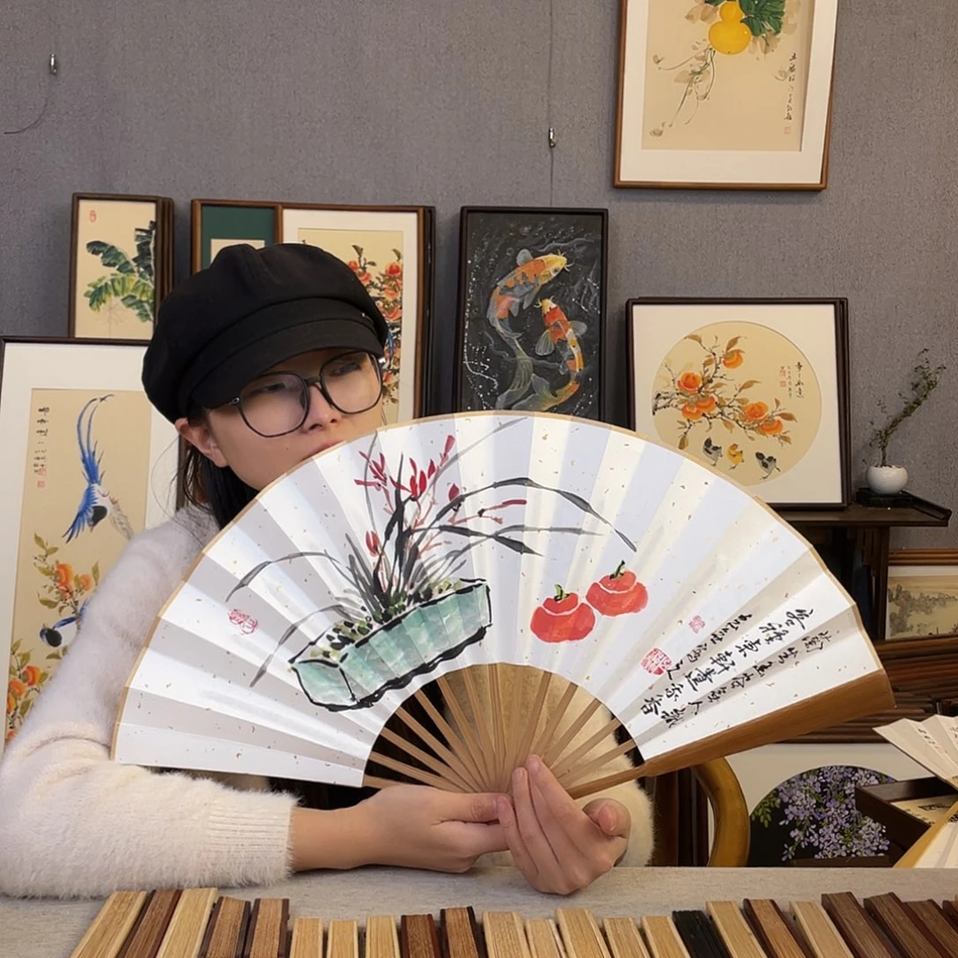 国画10寸-油竹福利折扇（默认粘好）