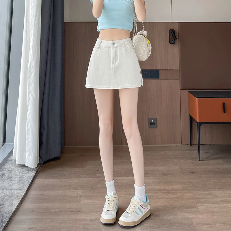 白色半身牛仔裙女2025夏季薄款a字高腰小个子防走光弹力包臀短裙