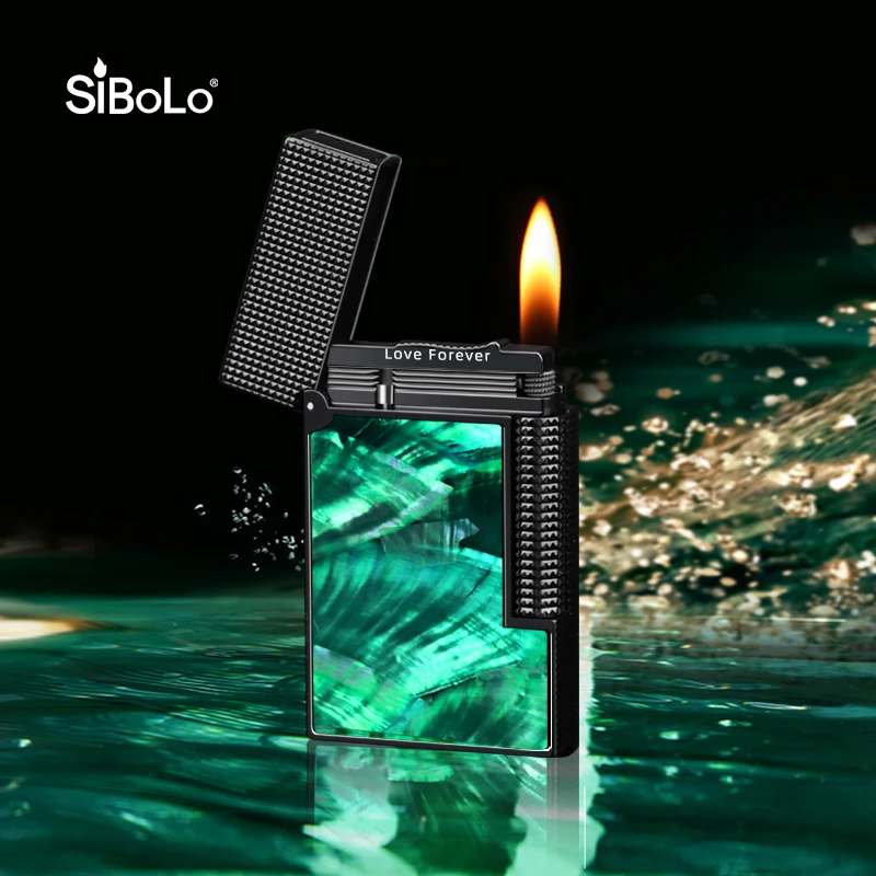 【极光】朗声创意高端打火机彩贝款钢琴音纯铜充气侧滑打火机男士