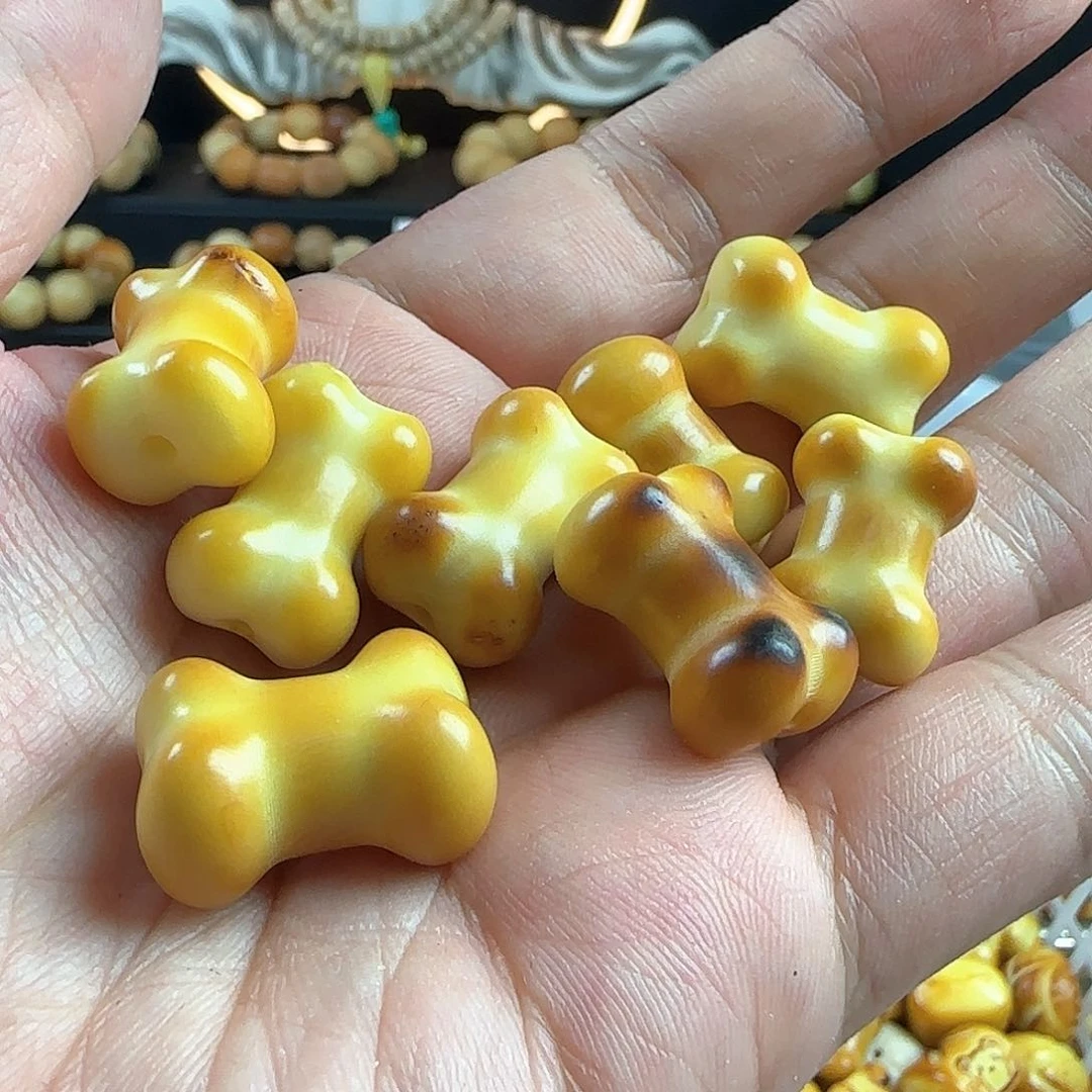 菩提根/象牙果手串瑕疵炭烧骨头4颗不挑瑕疵有裂