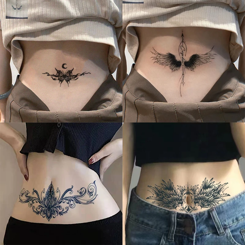 花胸纹身贴防水持久后背小腹草本半永久逼真纹身图案女遮疤纹身贴