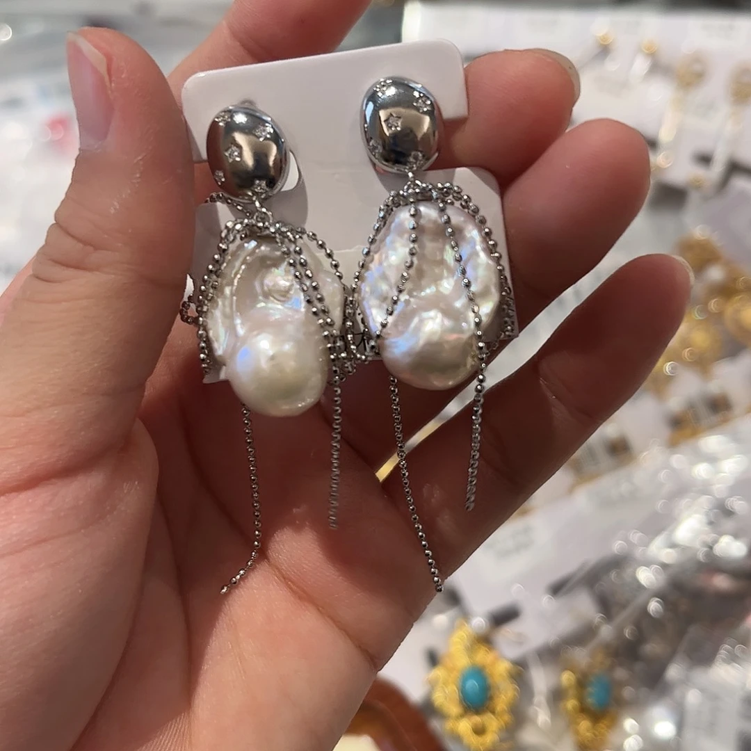 合金淡水珍珠耳饰