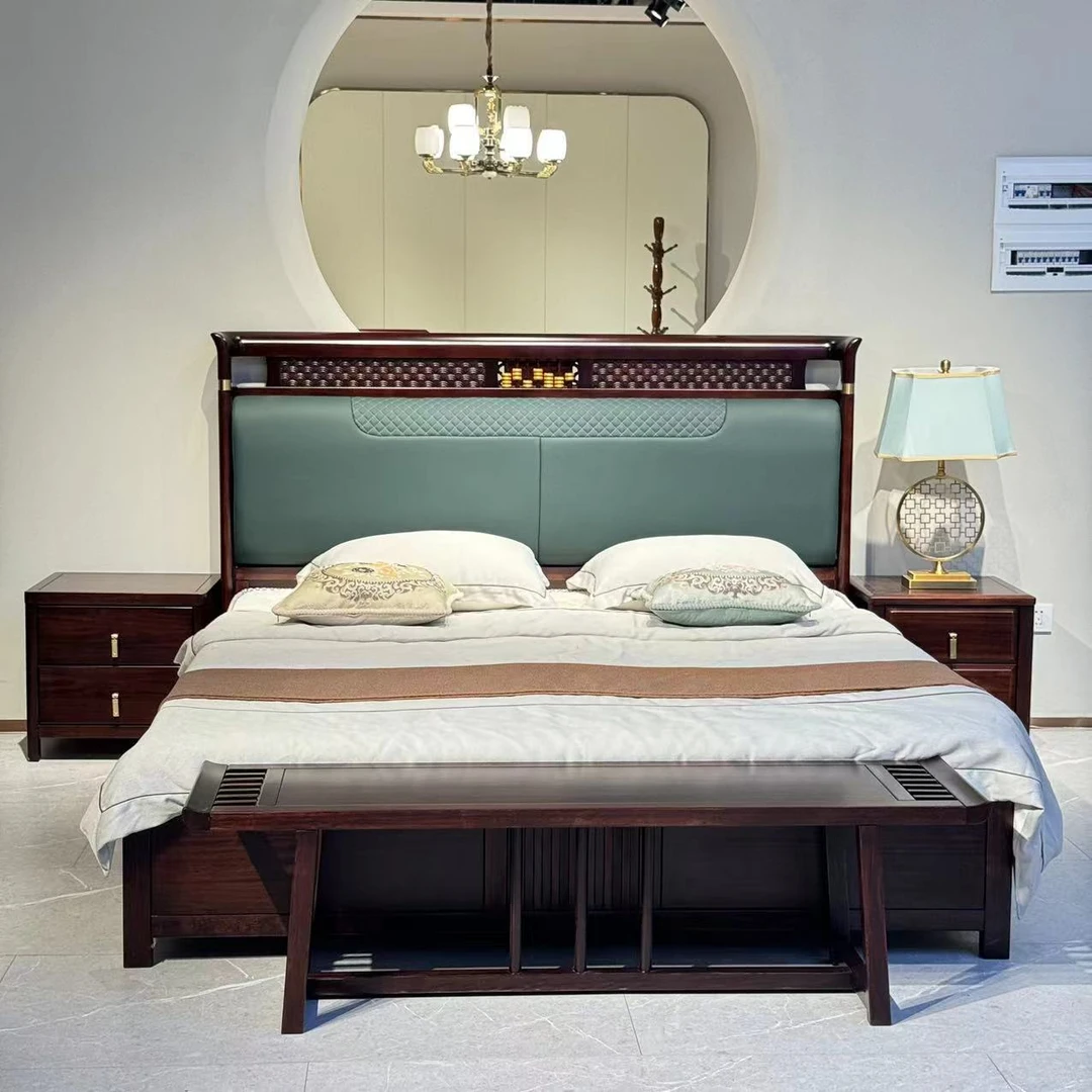 乌金木全实木新中式主卧床1.8米双人现代1.5米轻奢高档大床婚床HT