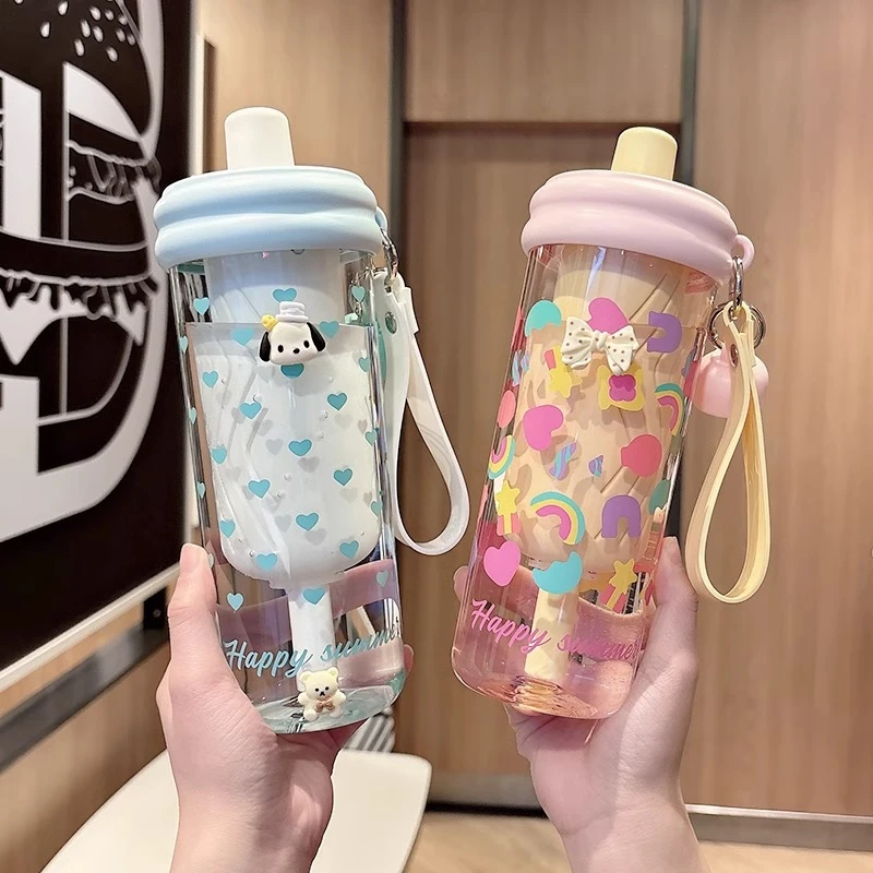水杯女生高颜值办公室大容量带茶隔塑料吸管杯子2025新款便携水壶