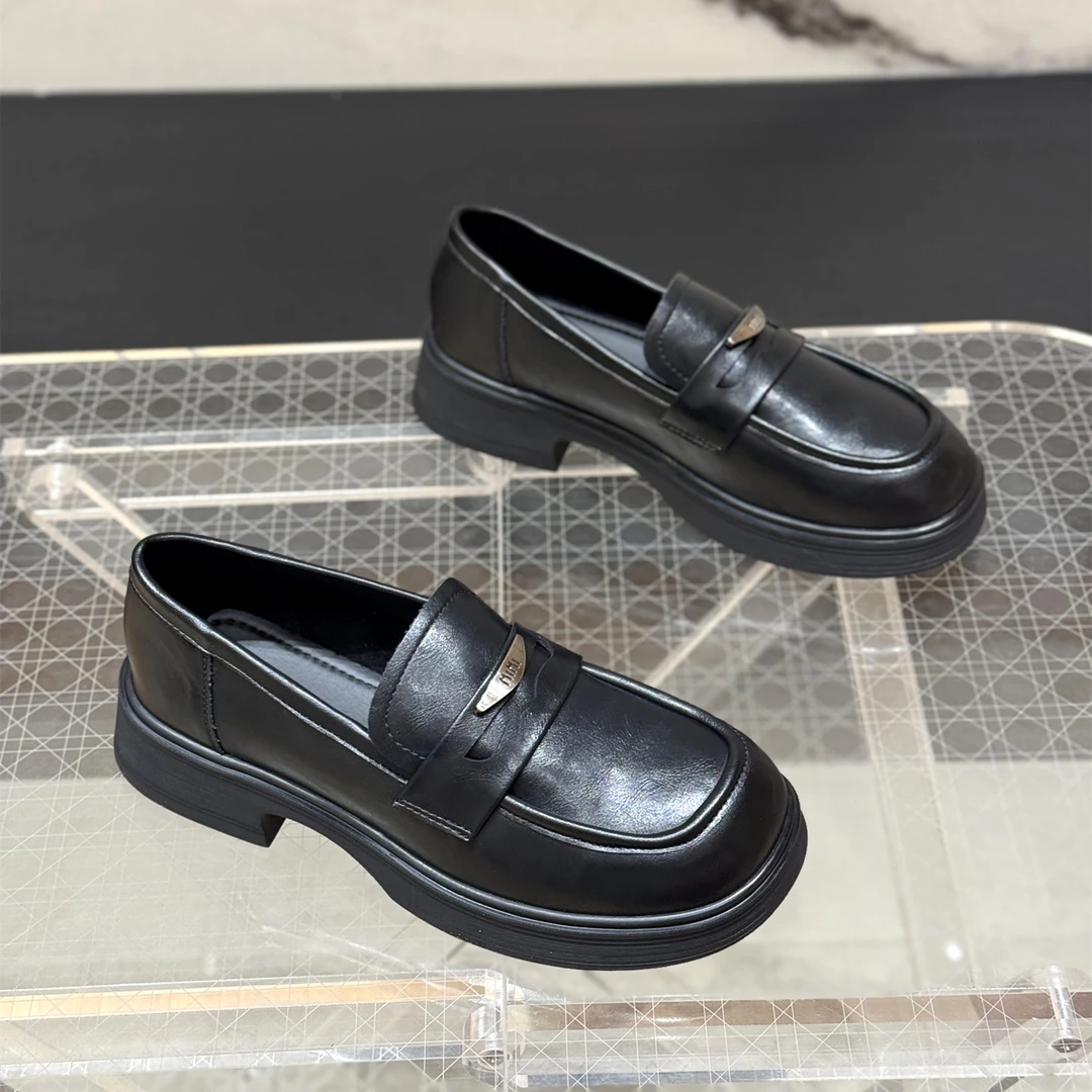 厚底增高一脚蹬乐福鞋百搭单鞋女2025新款秋复古英伦风通勤小皮鞋